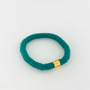 Heishi  "Sea Green Gold Barrel" Bracelet
