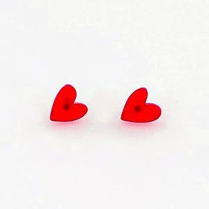 Hand Drawn Hearts - Red Acrylic Stud Earrings