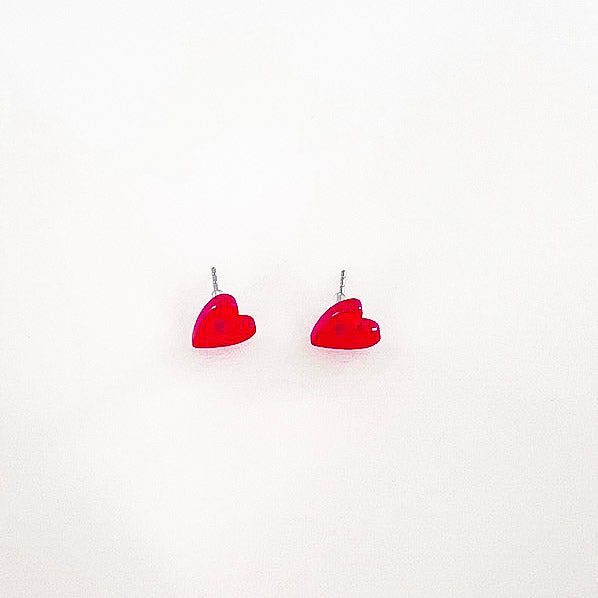 Hand Drawn Hearts - Red Acrylic Stud Earrings